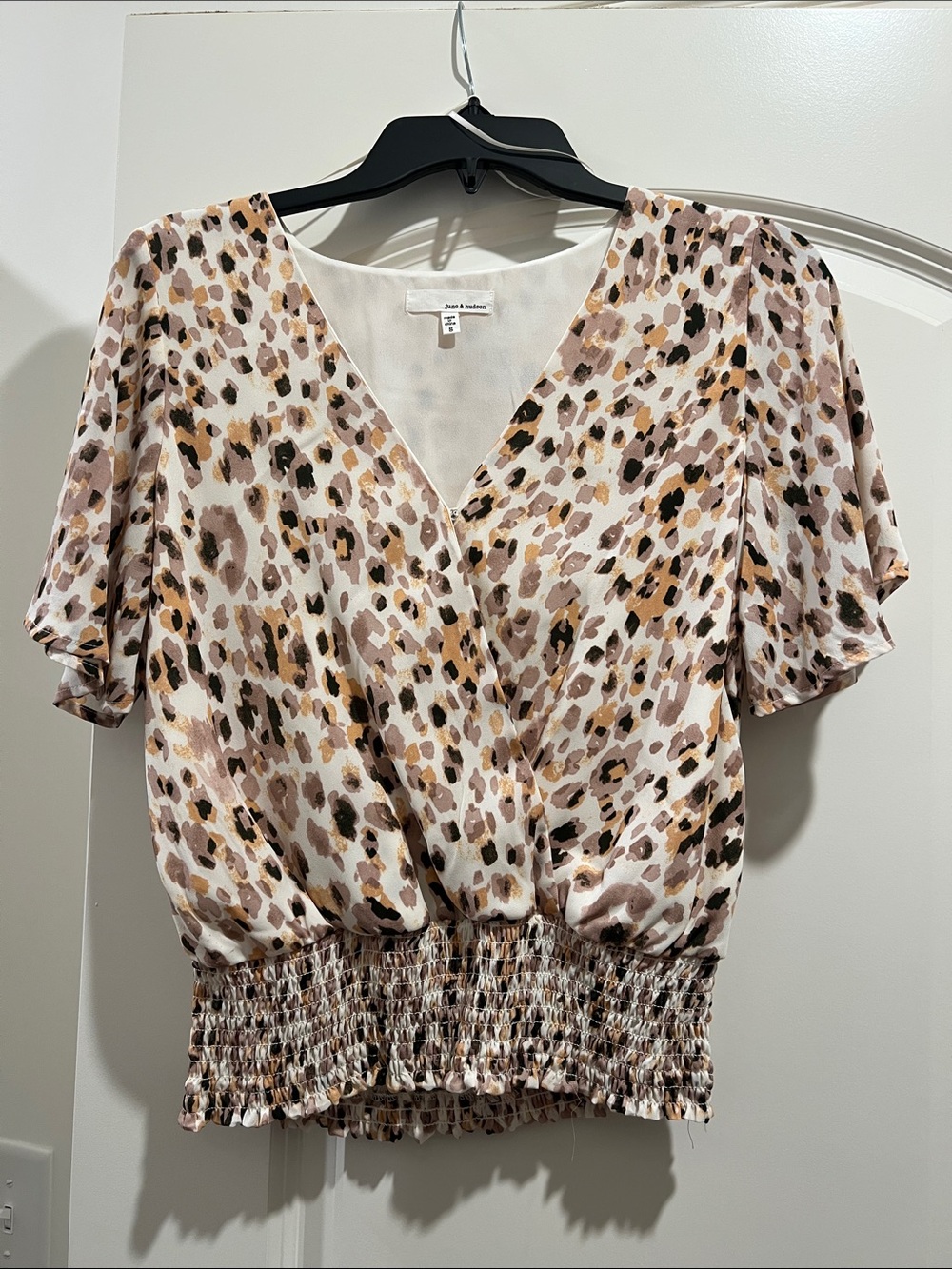 june & hudson Leopard-Print Wrap Blouse in Cream, Tan and Brown